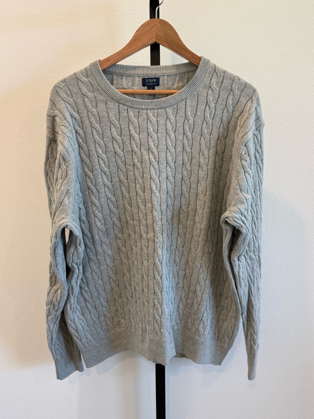 J. Crew Factory Men’s Gray Cable Crewneck Sweater Lg Classic Fisherman Cotton